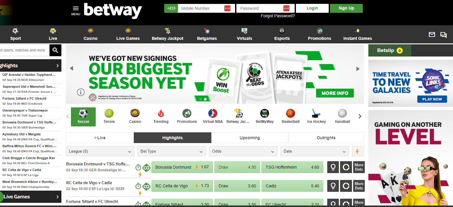 Visit the Betway official page 