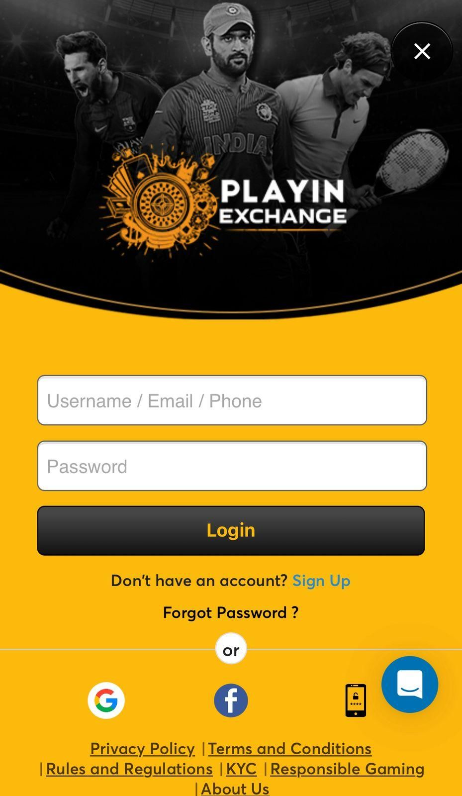 Playinexch login page