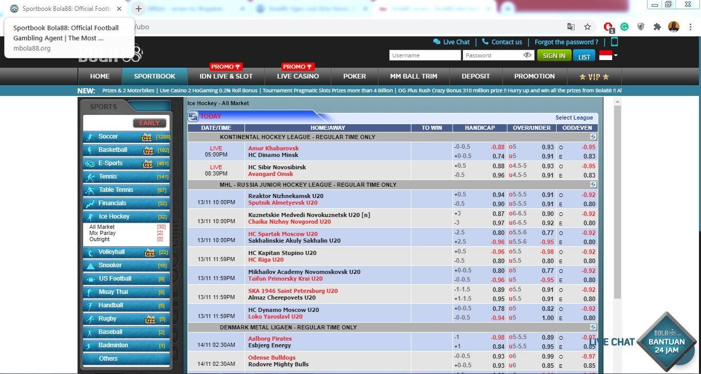 A recent screenshot of the live wagering page on a Google Chrome web browser