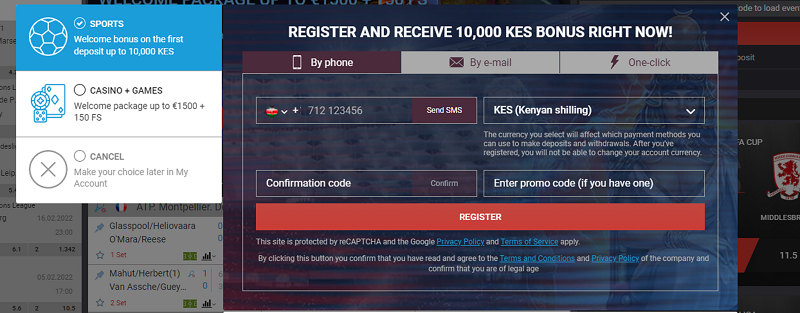 Form for registering on Megapari betting platform