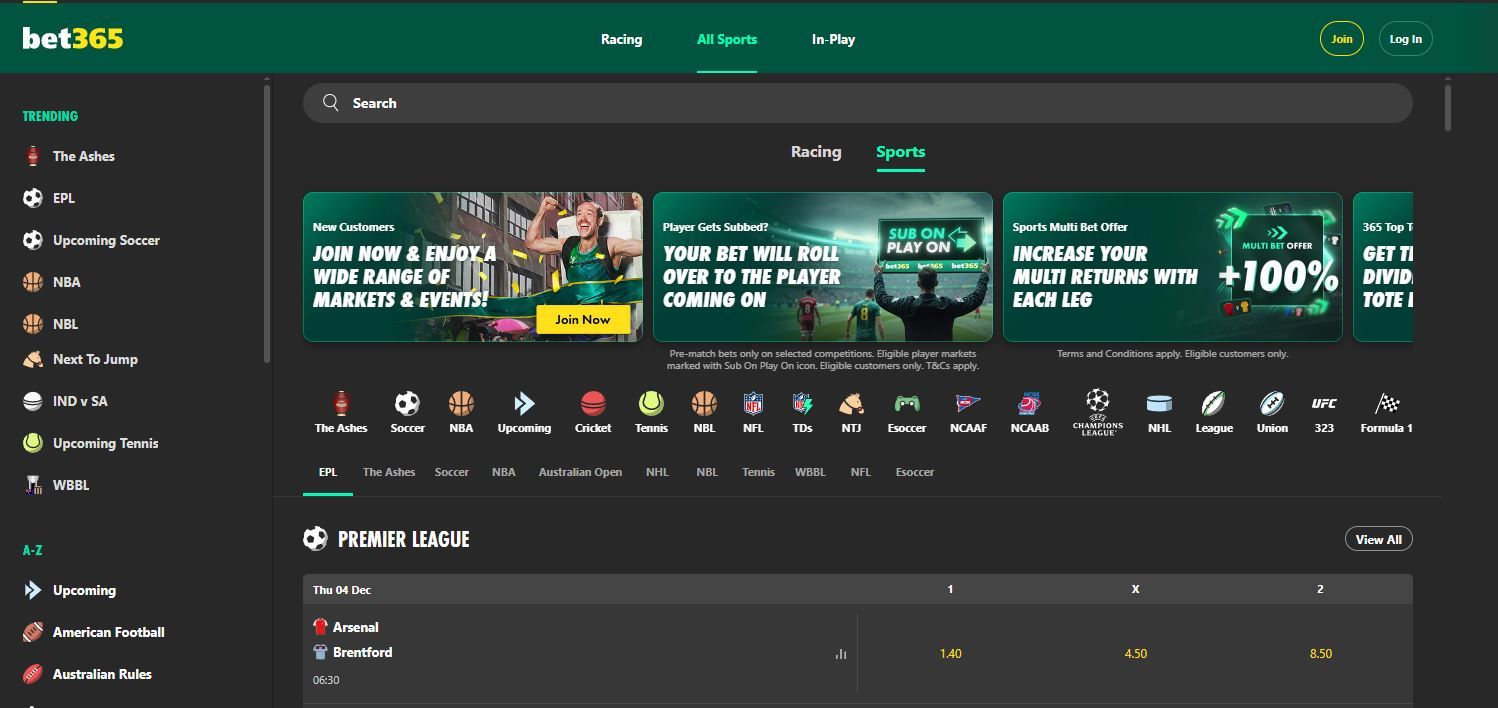 Bet365 homepage