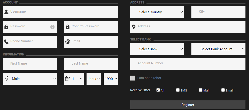 Merrybet Sportsbook Registration Panel Registration panel image of Merrybet sportsbook