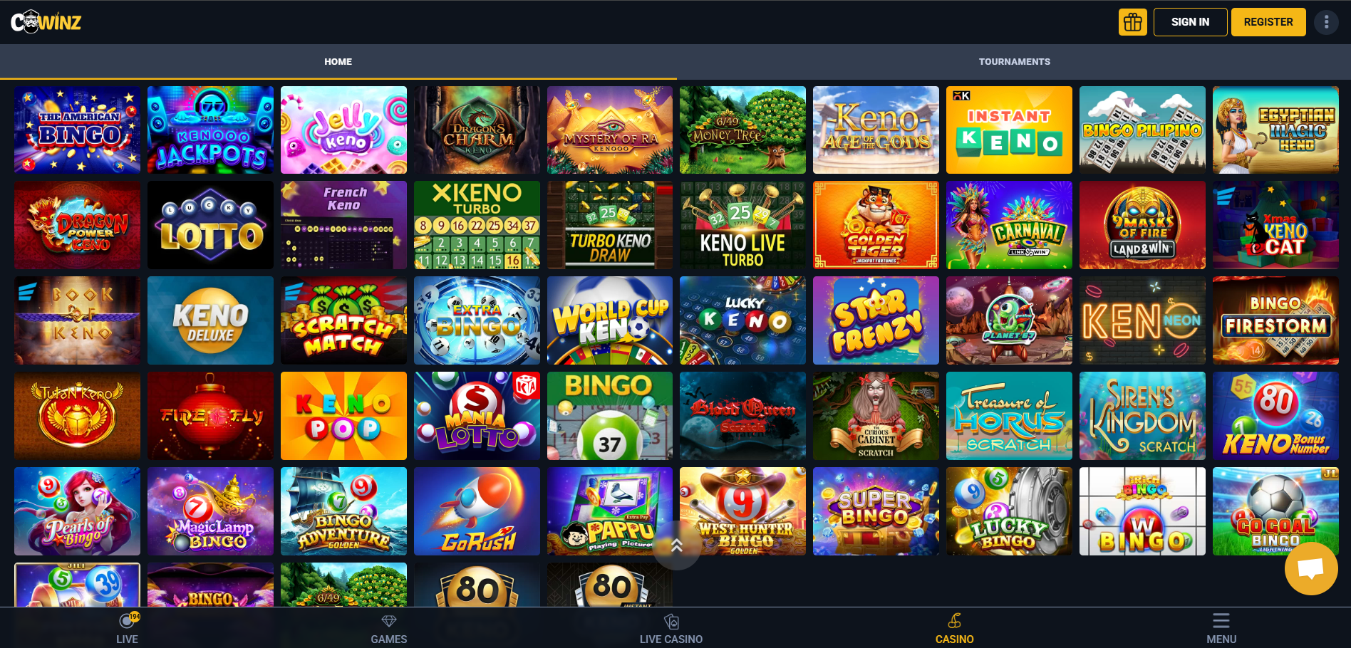 Lottery games on Cwinz