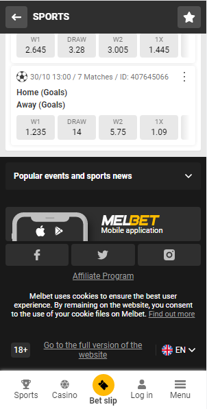 Melbet mobile app page image