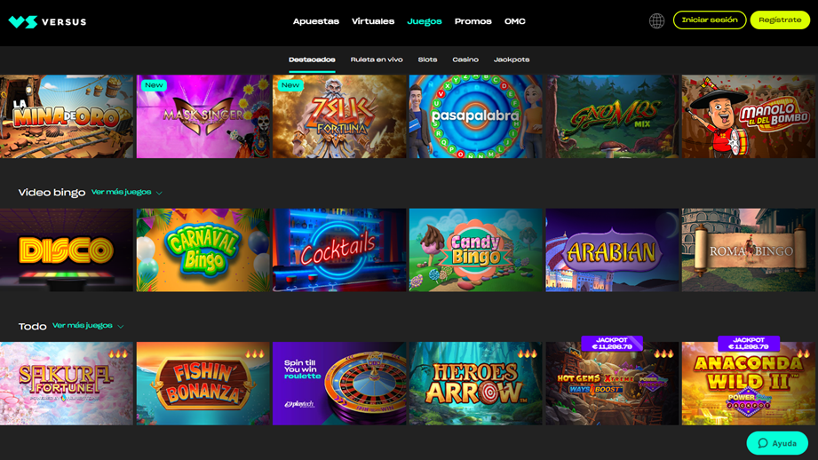 Se muestran algunos de los juegos disponibles en la sección de casino