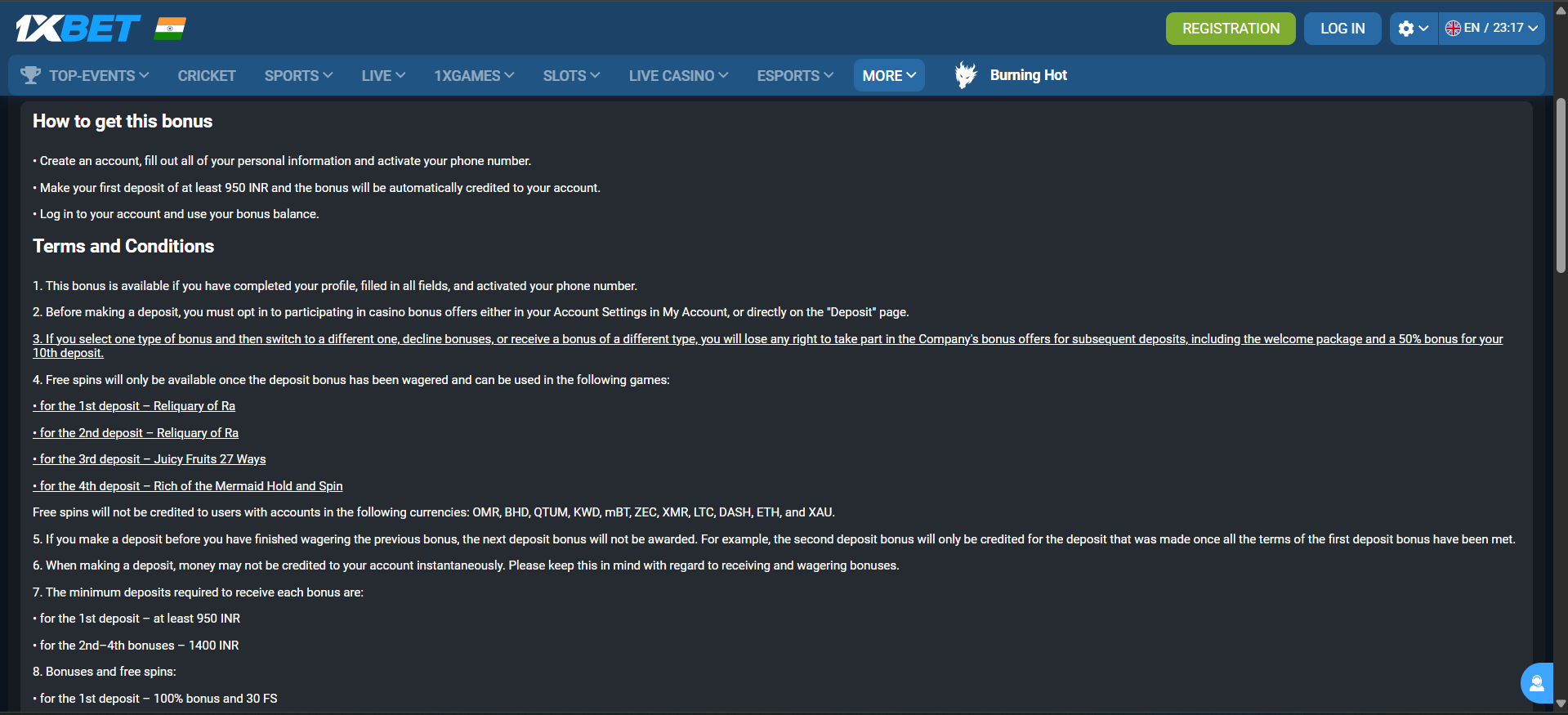 Wagering requirement of slot bonus