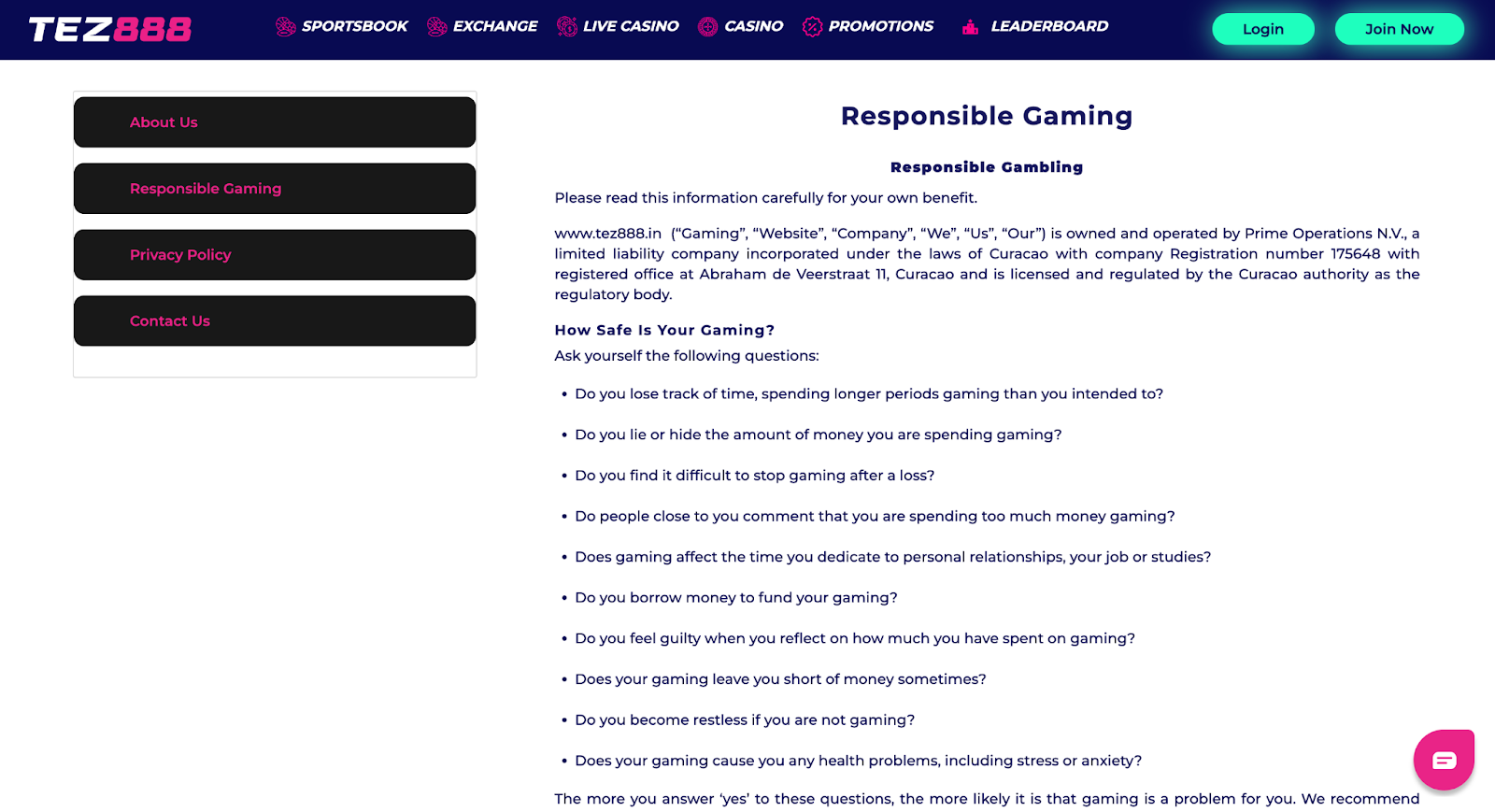 Tez888 Responsible Gaming