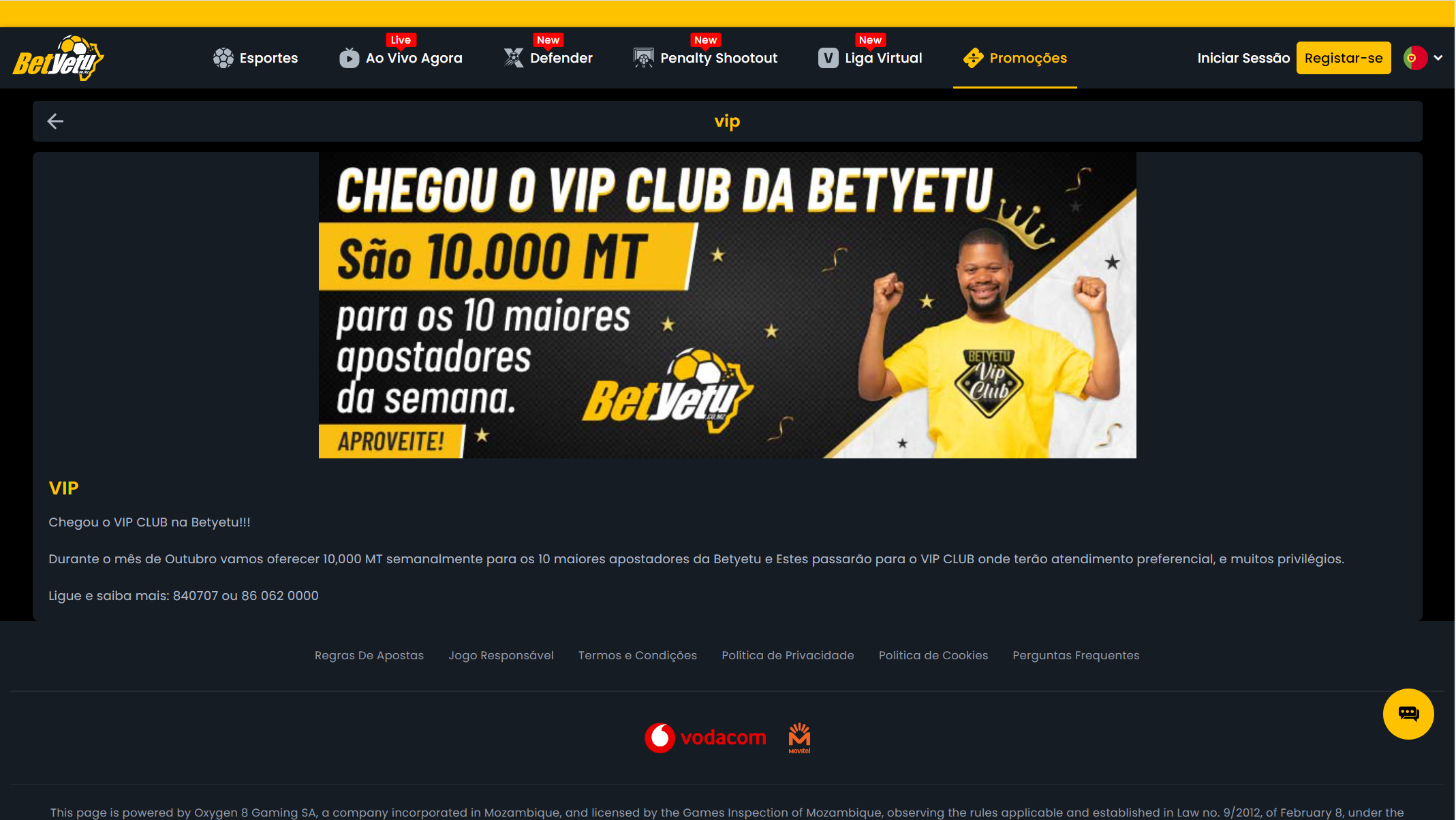 Descrição da promoção VIP CLUB da BetYetu
