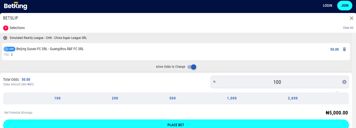 Betking Ghana Odds Image showing odds at Betking Ghana sportsbook