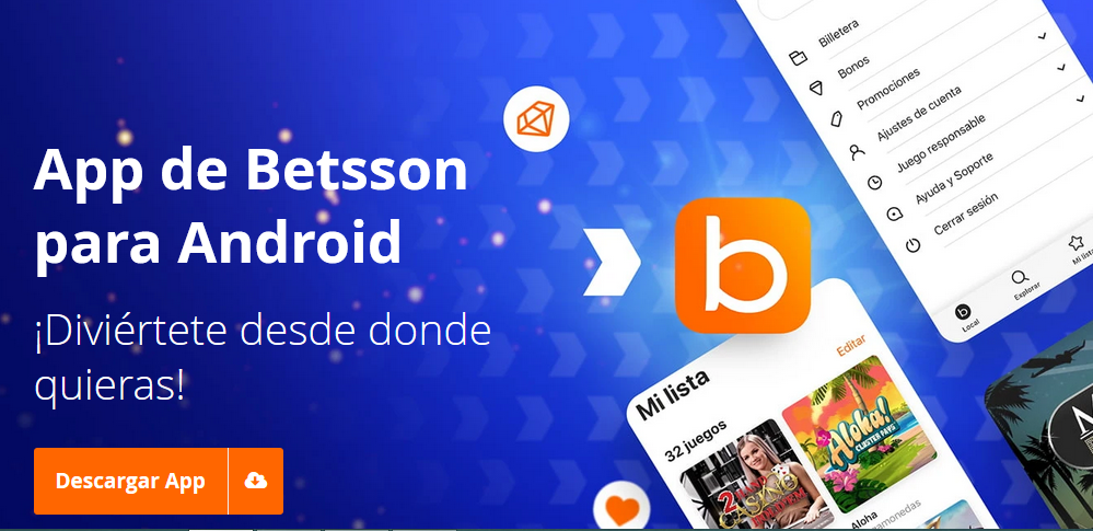 Página para descargar aplicación Android de Betsson.