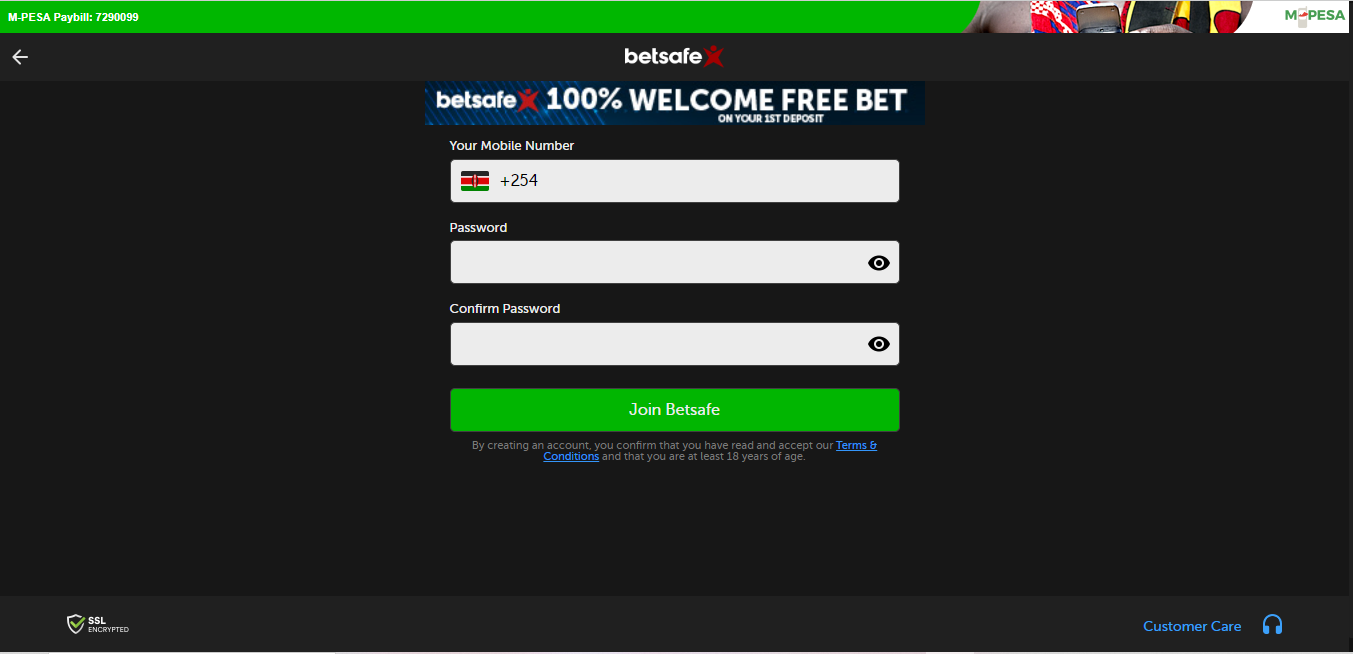 An image of the Betsafe sign-up page