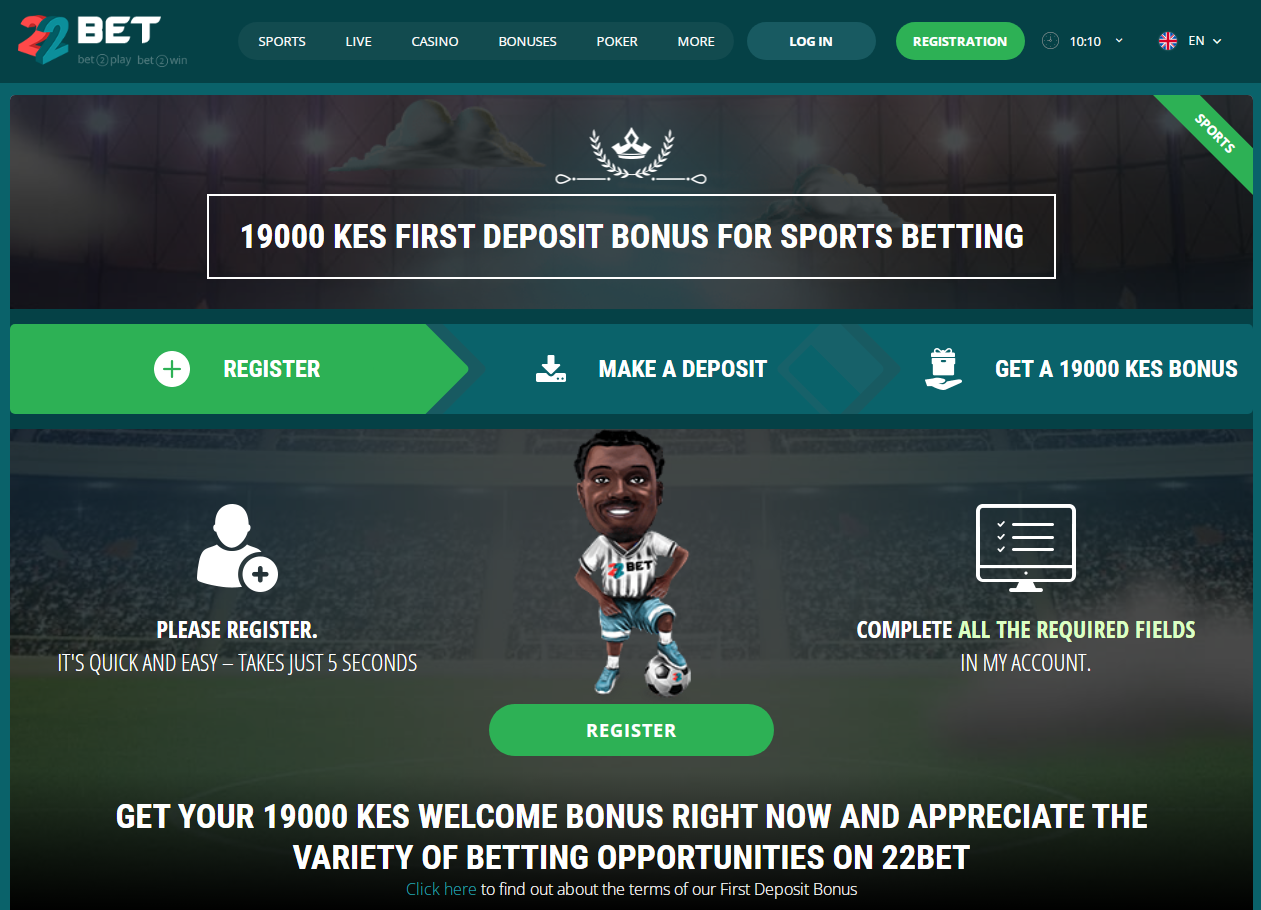 Welcome offer for new players at 22bet Kenya.