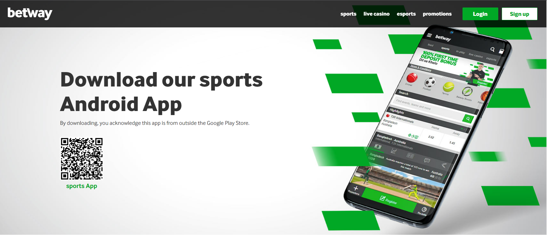 Front page for Betway Application