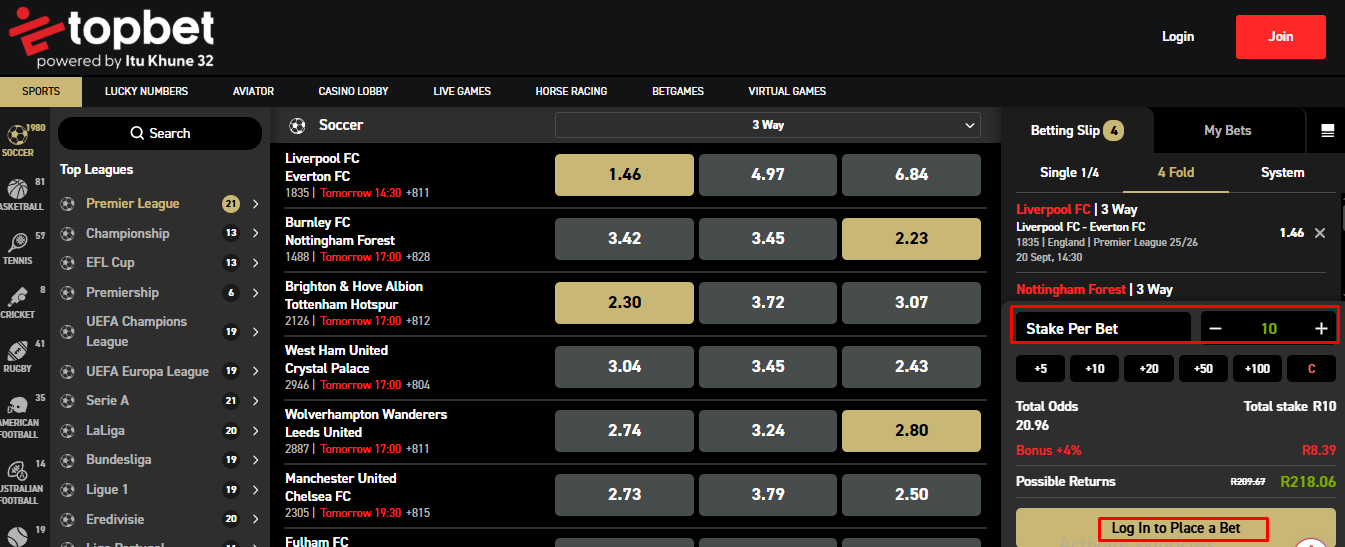 Enter Stake and Place Your Bet