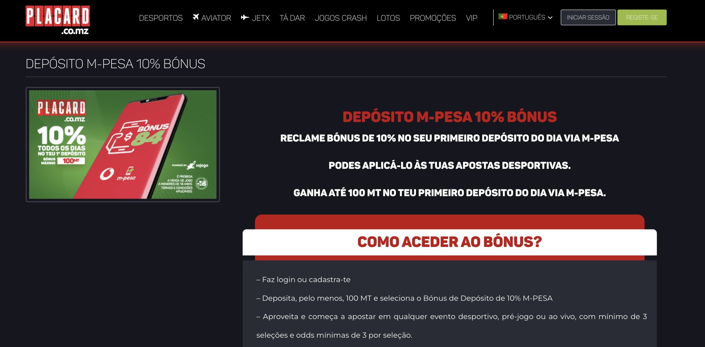 Placard site de apostas em Moçambique
