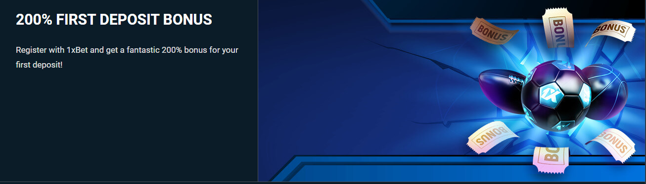 1xBet First Deposit Bonus image An image of the 1xBet 200% First Deposit Bonus