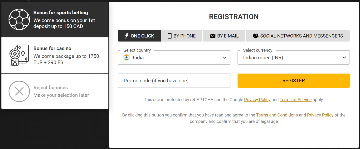 Registration In One-Click
