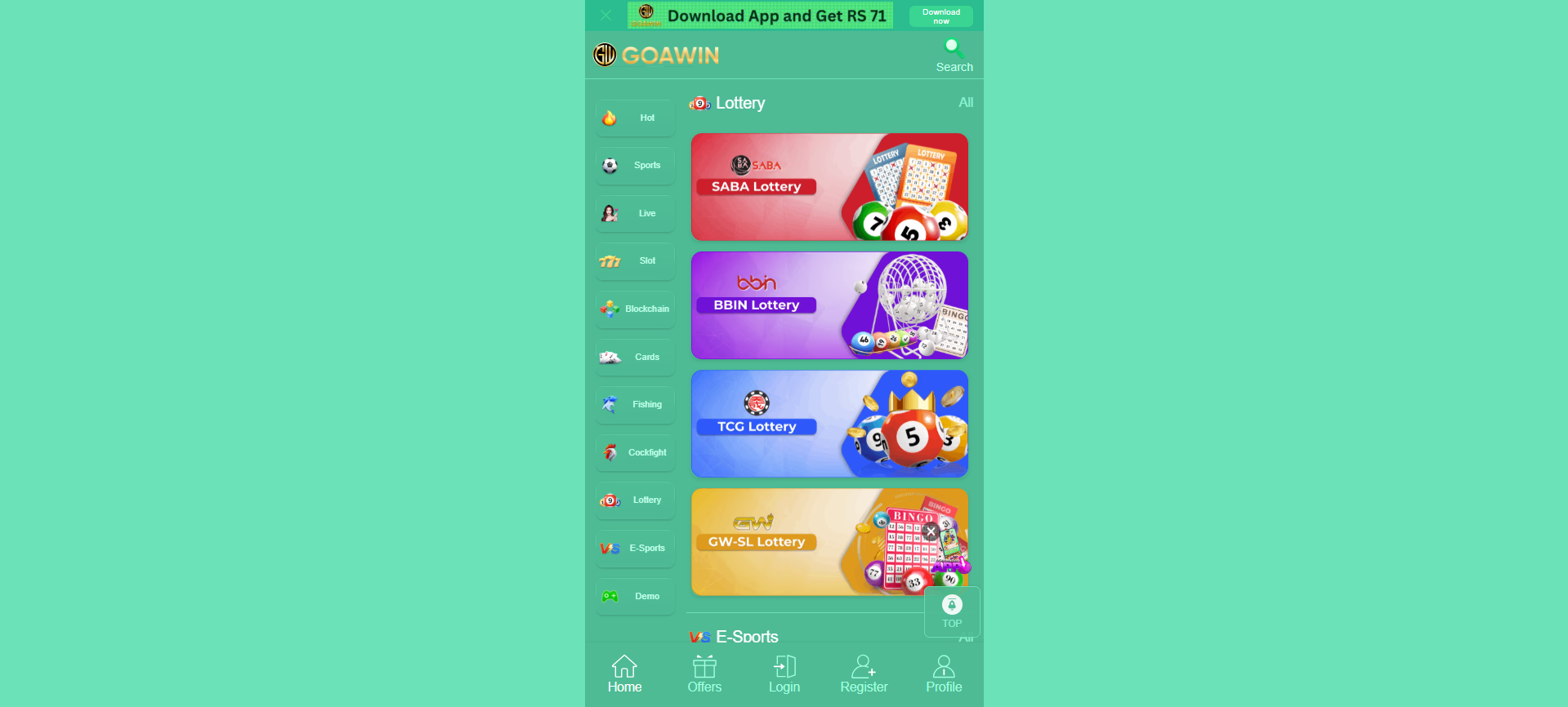 Lottery games on Goawin