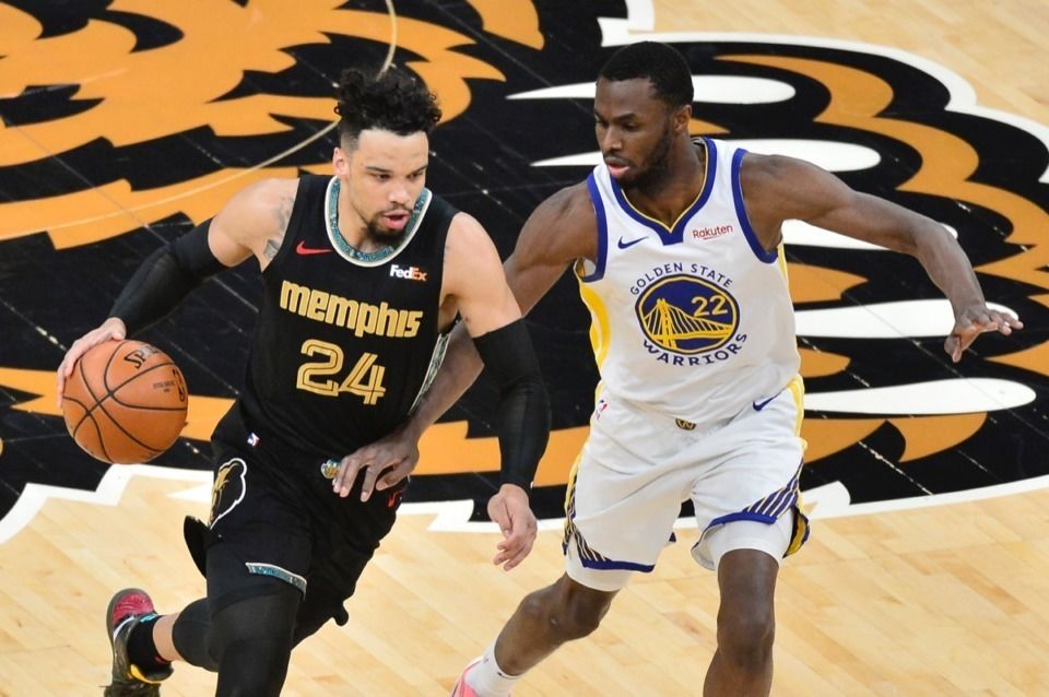 Andrew Wiggins guarding Dillon Brooks (Memphis Grizzlies vs Golden State Warriors)