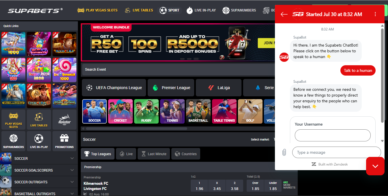 The Supabets Live Chat Support Banner