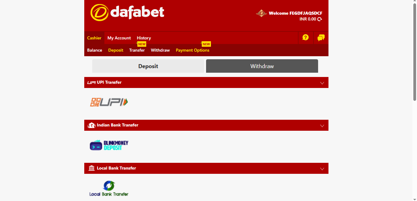 Dafabet Deposit Method