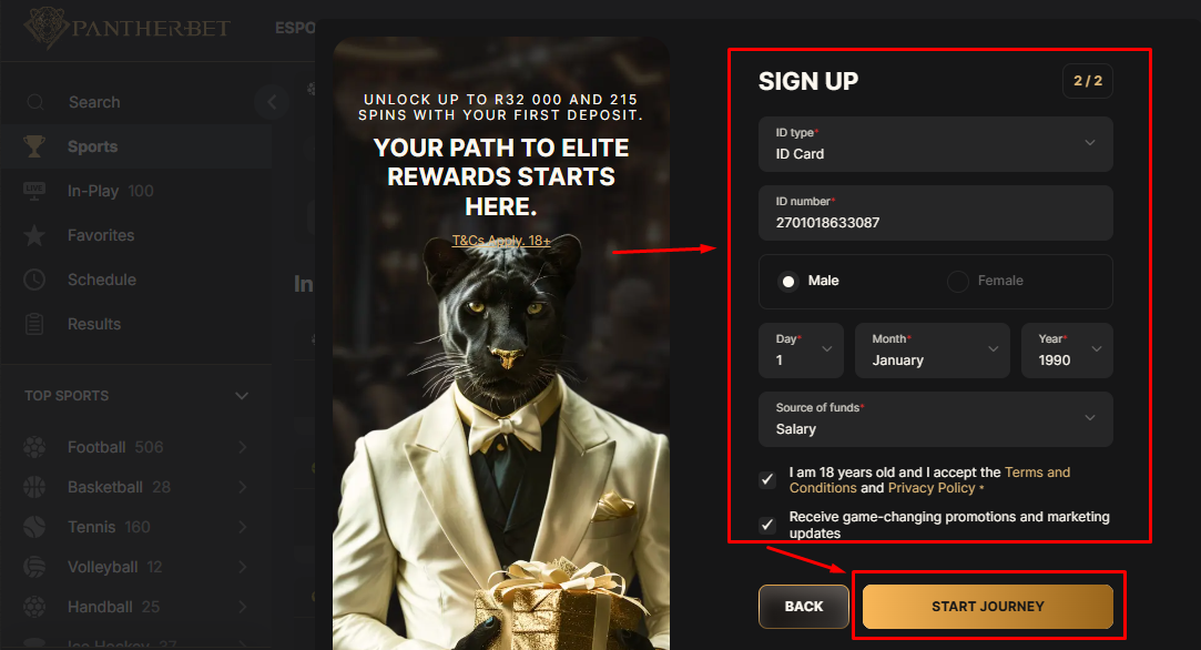 Sign up with Pantherbet