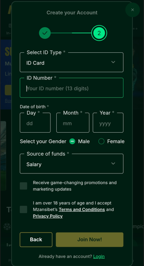  Mzansibet Registration