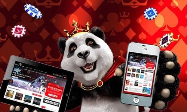 Image of Royal Panda Mascot enjoying mobile gameplay