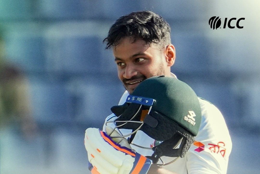 Mahmudul Hasan celebrates his century. @ICC/X Mahmudul Hasan celebrates his century. @ICC/X