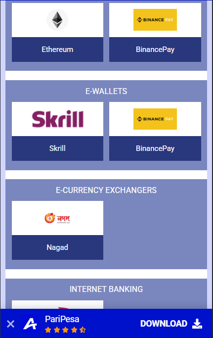 Withdrawal methods at Paripesa