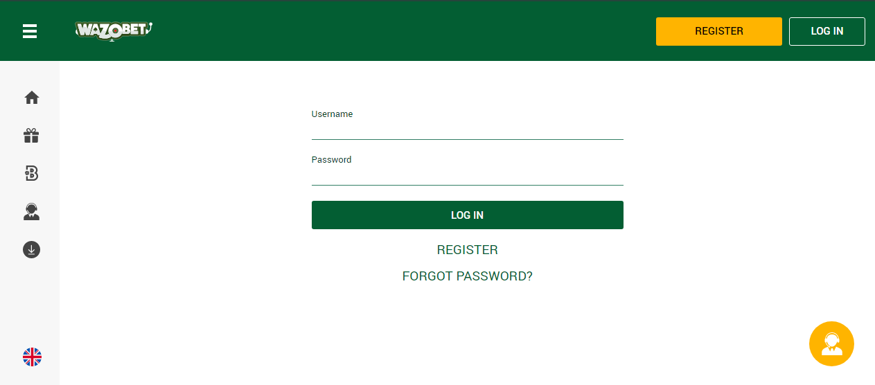 An image of the Wazobet login page