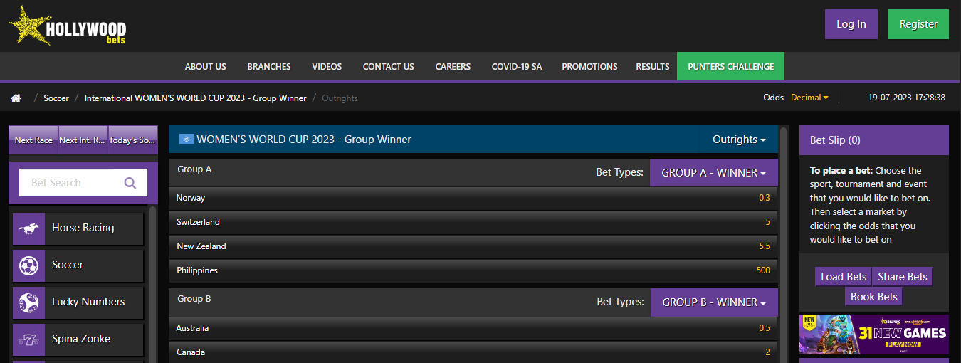 Step 3: Find the Soccer betting options on your betting site