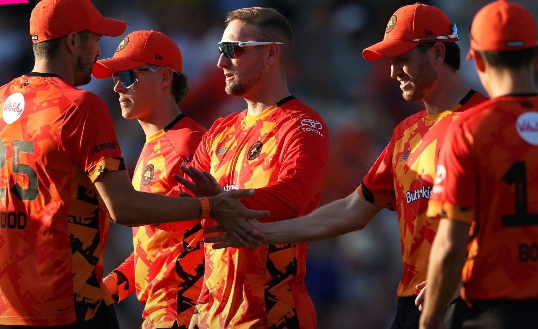 Birmingham Phoenix players celebrate their win over London Spirit in the Men's Hundred in Birmingham. @The Hundred/X