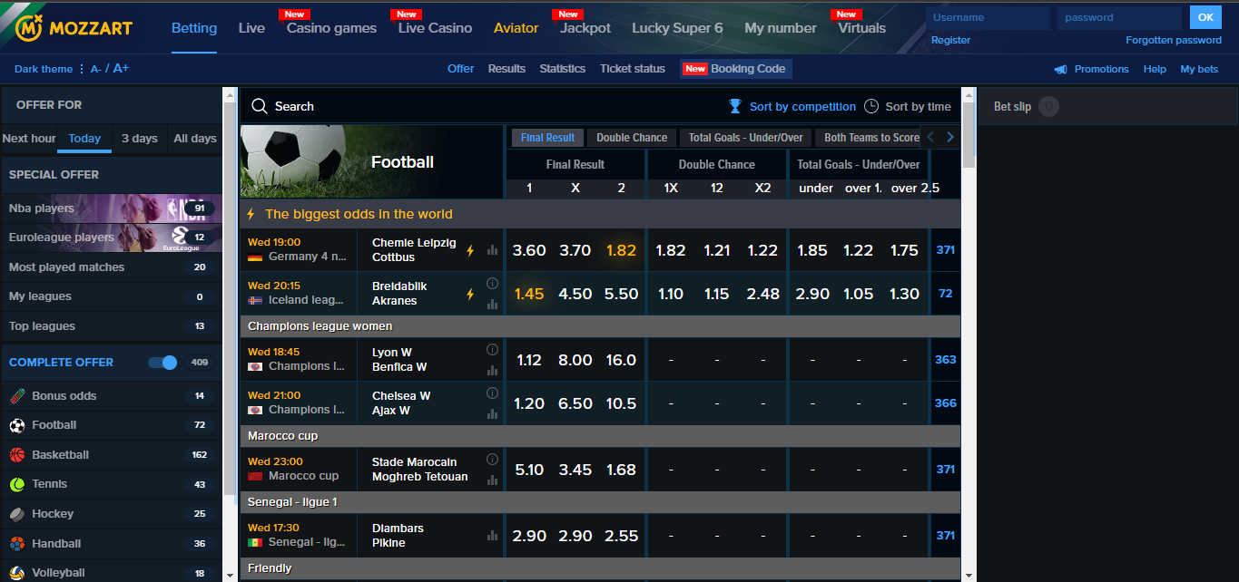 Image of Mozzartbet Odds Page