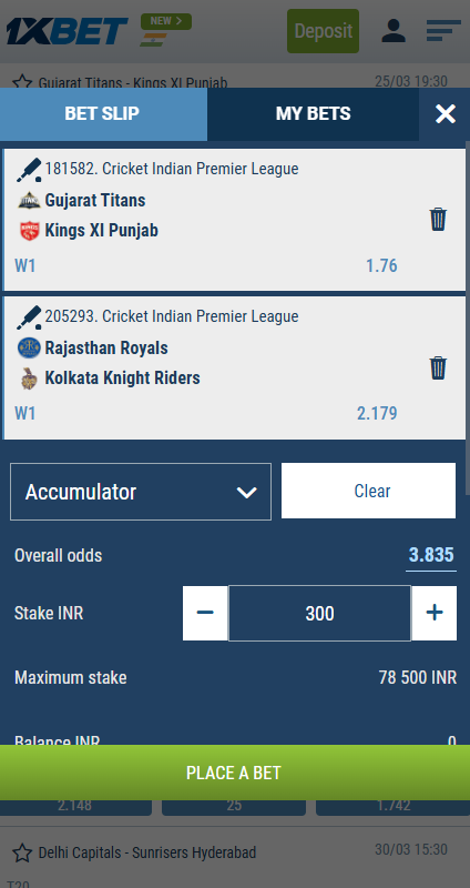 Select the IPL Game and Wager on It;