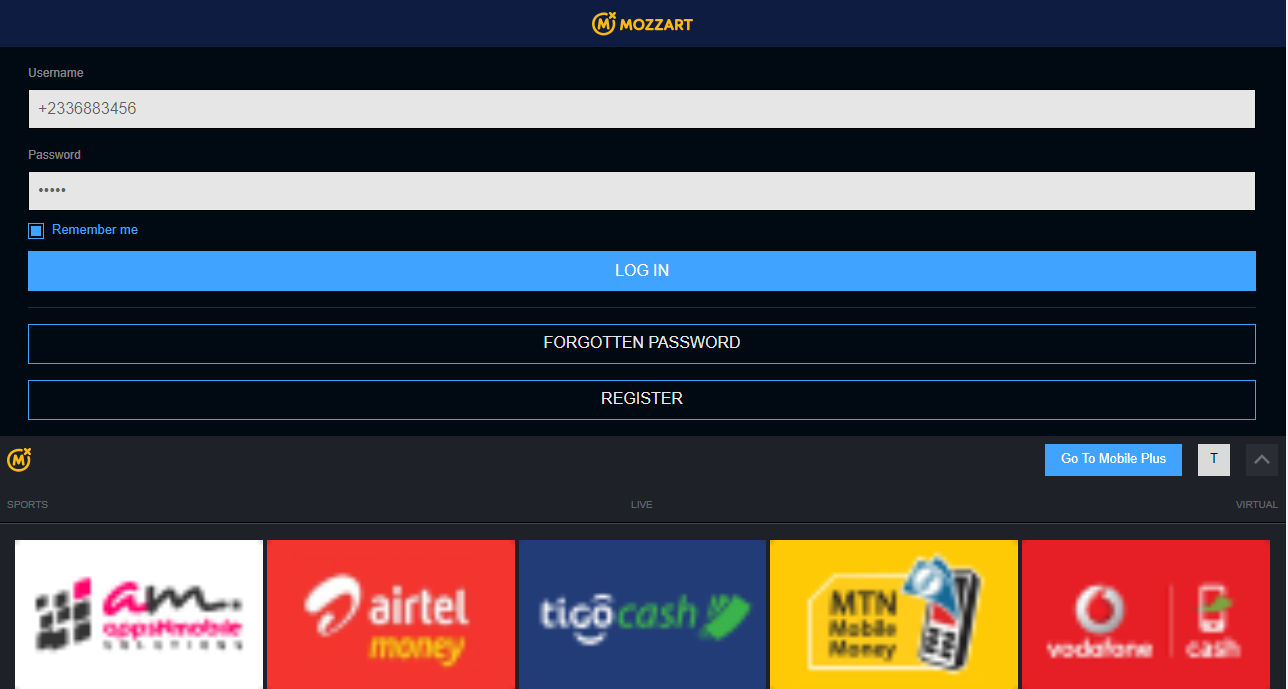 Mozzartbet login. Picture showing how to log in at Mozzartbe Ghana.
