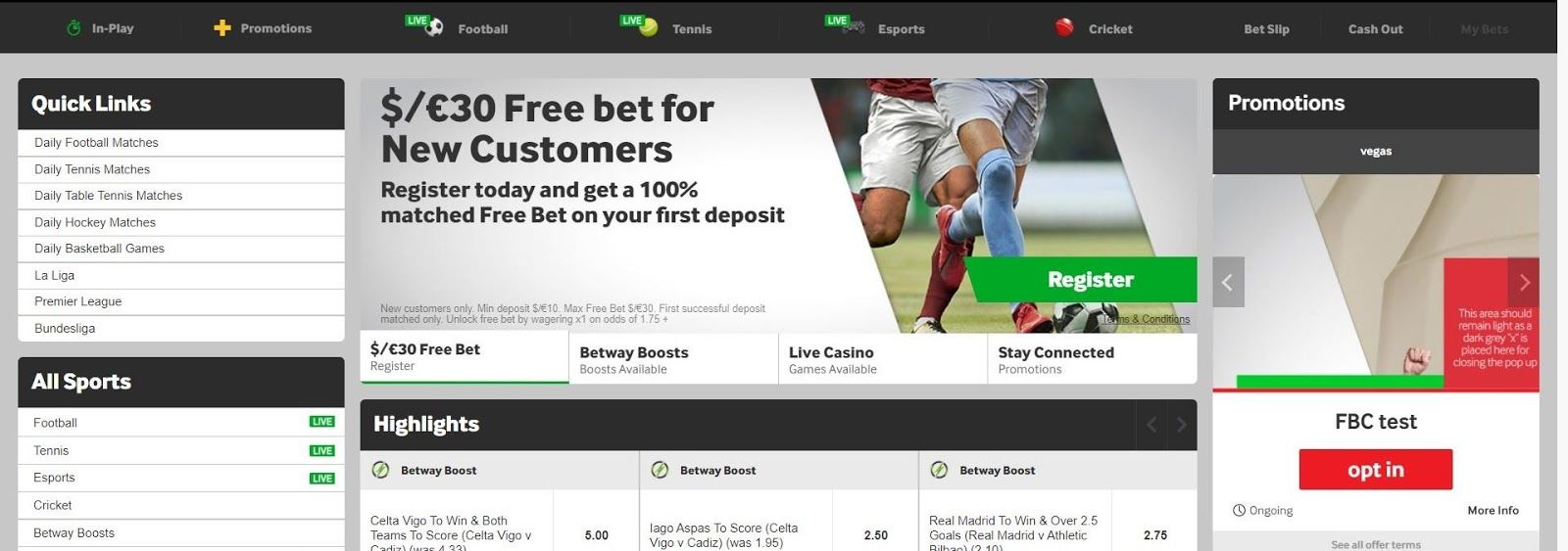 Free Bet Bonus offer for new players