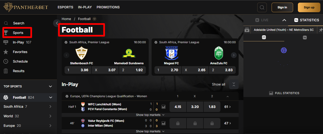 Navigate to the Sports Section