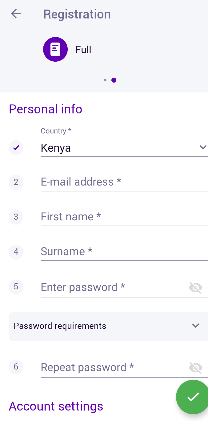 An image of the Helabet sign-up form by email