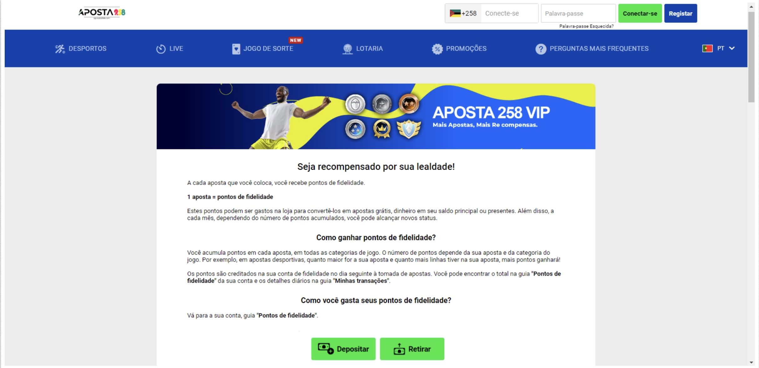 Secção “Promoções” da Aposta258