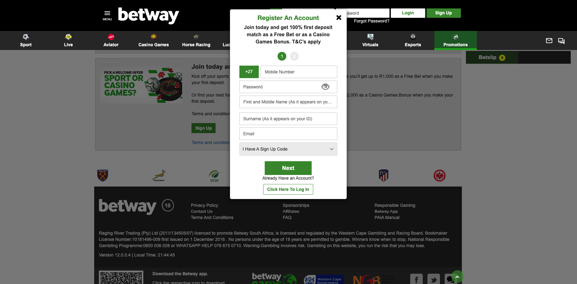 Betway South Africa Registration