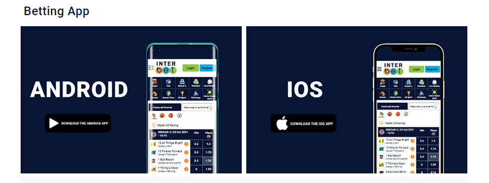 An image of the InterBet mobile app page