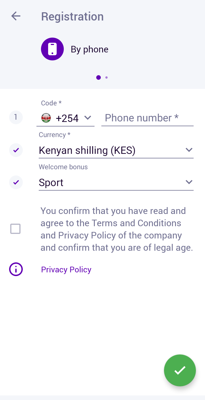 An image of the Helabet sign-up form by phone