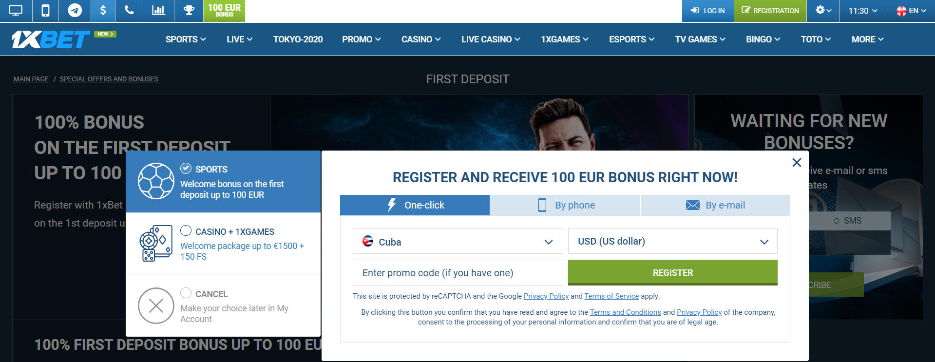 selecting 1xbe first deposit bonus