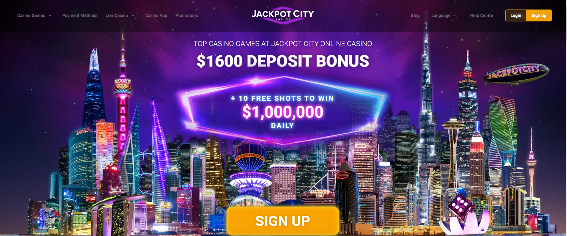 Jackpot City Casino website Landing page of Jackpot City Casino