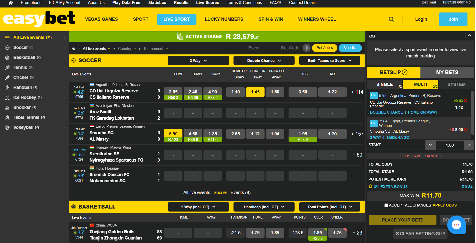 EasyBet Live Betting page banner