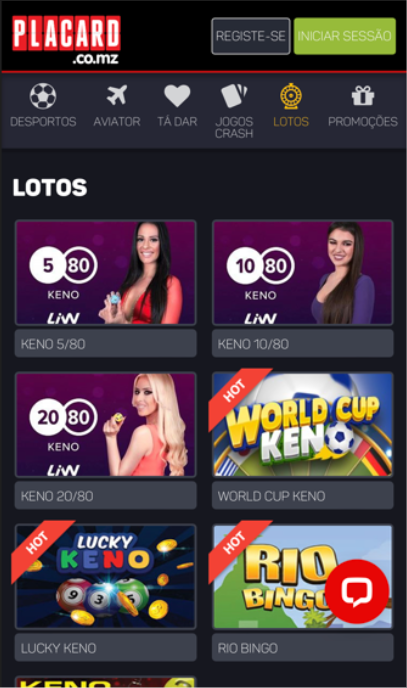 Jogos loto na versão mobile do site de apostas da Placard