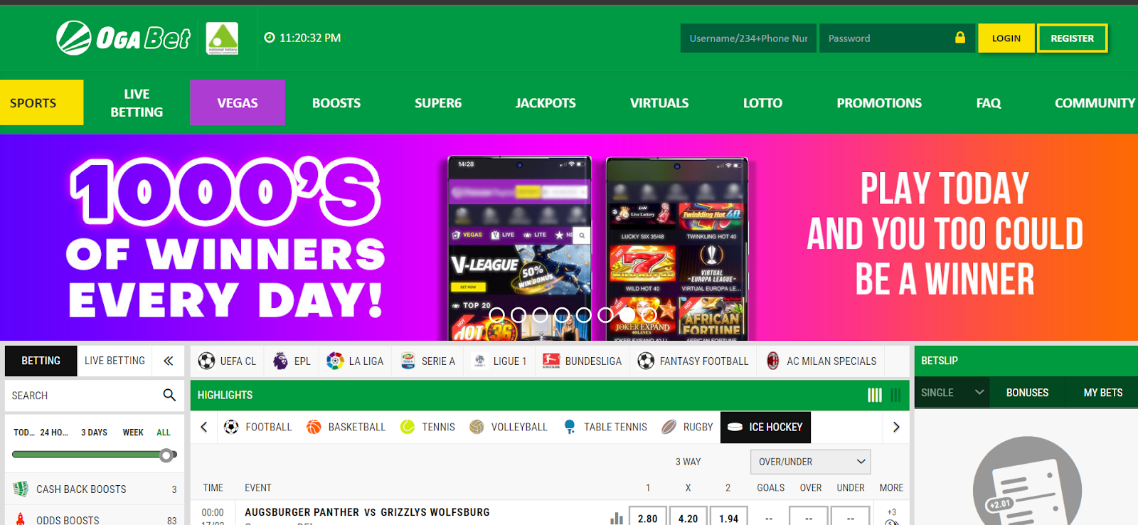 Ogabet homepage Ogabet with lucrative offers for players to bet on games and win every day.