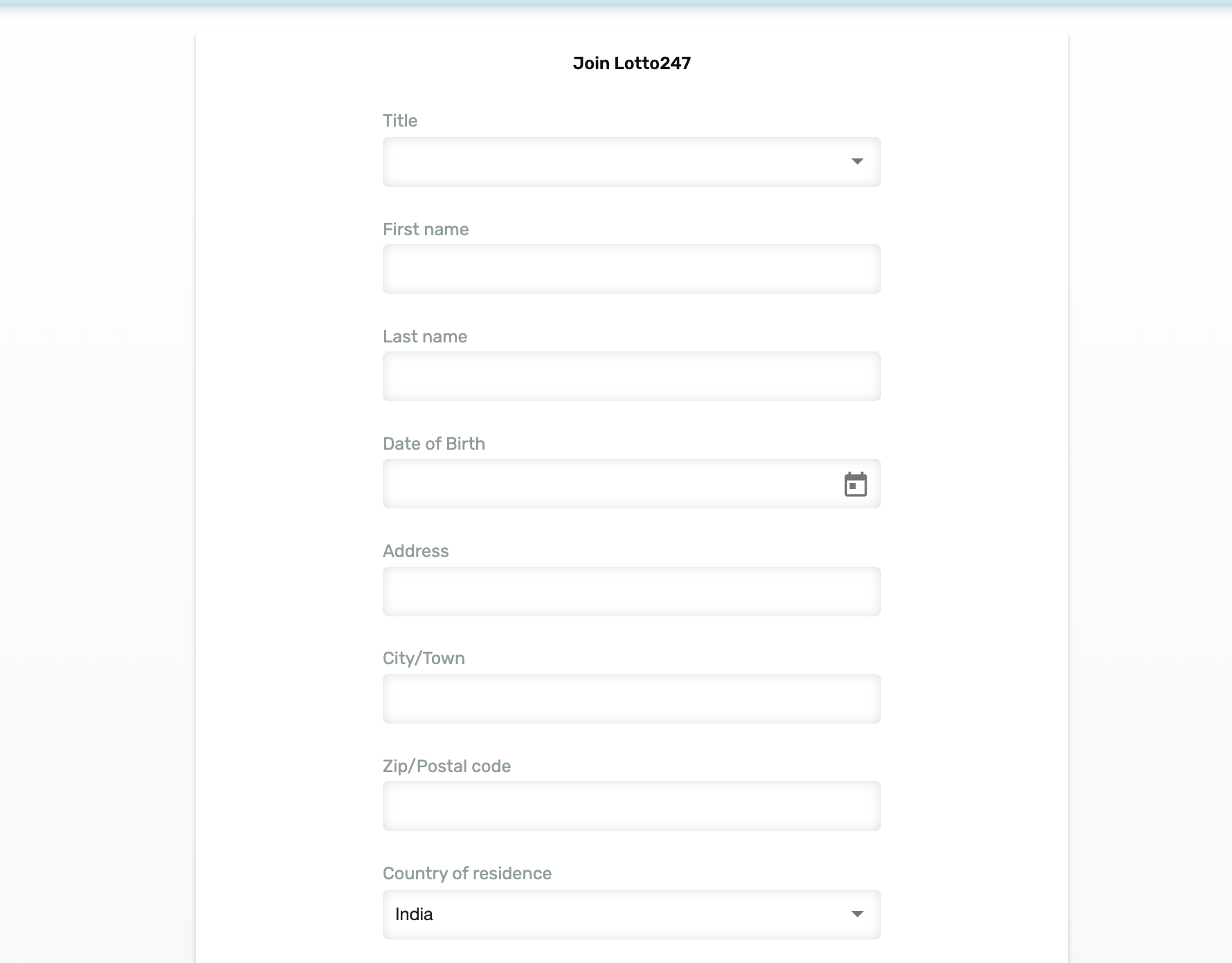 Lotto247 Sign Up form