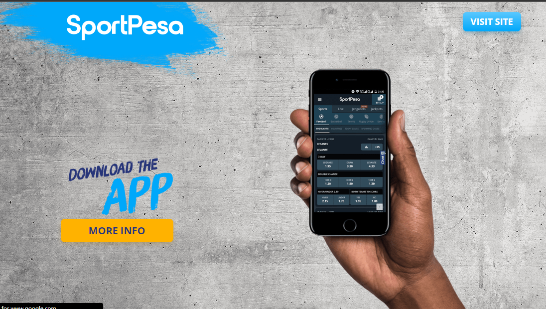 An image of the Sportpesa  Kenya mobile app download page